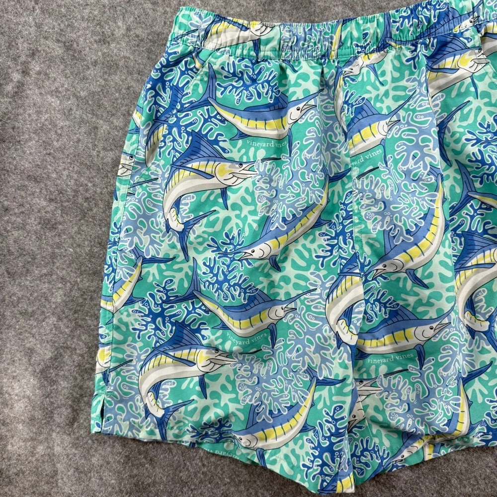Vineyard Vines Swim Trunks Mens Small Marlin Coral Blue Green Board‎ Shorts